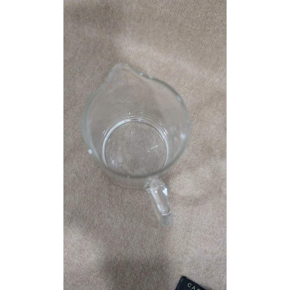 Fostoria Etched Starburst Clear Cream Glass Pitcher with Handle and Spout vtg